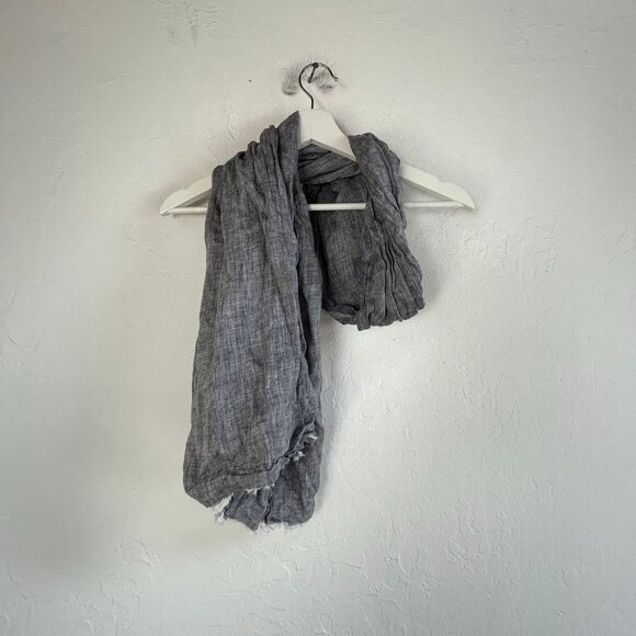 Unbranded Womens Heather Gray Linen Scarf 72" X 15" Fringe Trim Lightweight - Picture 1 of 2